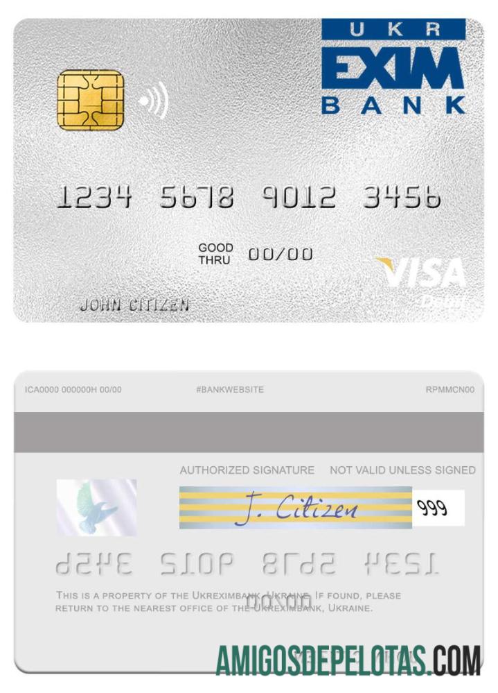 Cartão de débito Visa Ukreximbank da Ucrânia exemplo